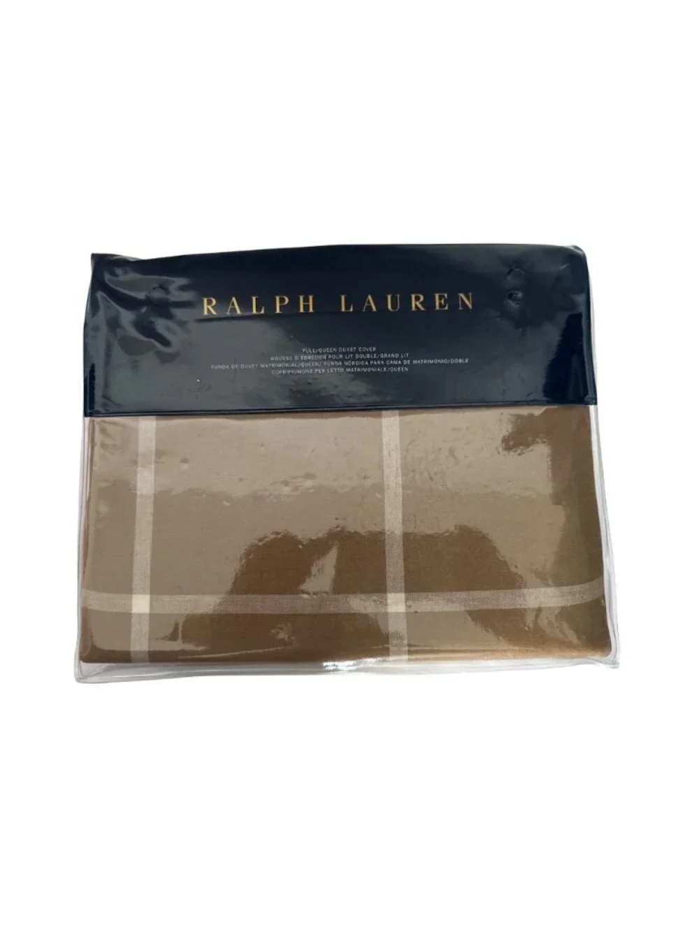 NWT Ralph Lauren Equestrian Windowpane Duvet Cover Camel Full/Queen Size 92x96